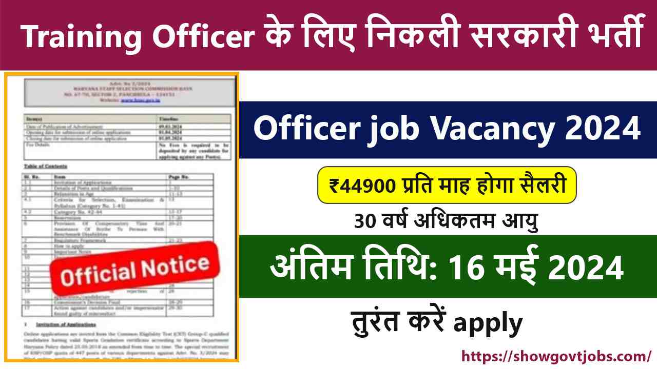 Training Officer job Vacancy 2024