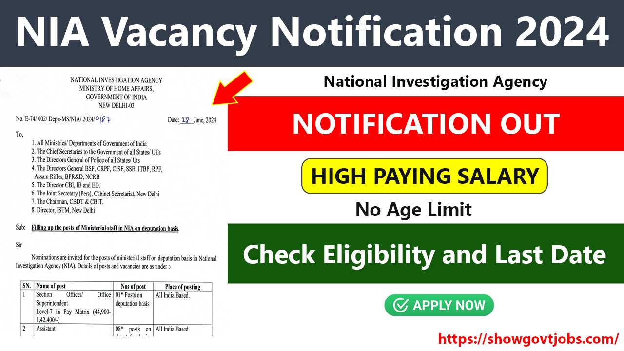 NIA Vacancy Notification 2024