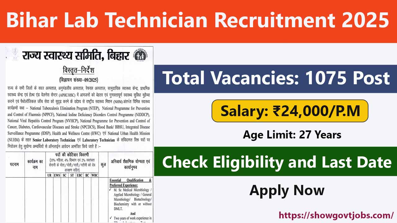 Bihar SHS Lab Technician Vacancy 2025