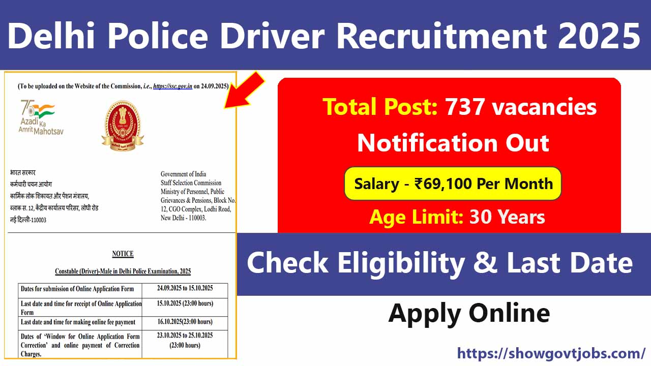 SSC Delhi Police Driver Recruitment 2025