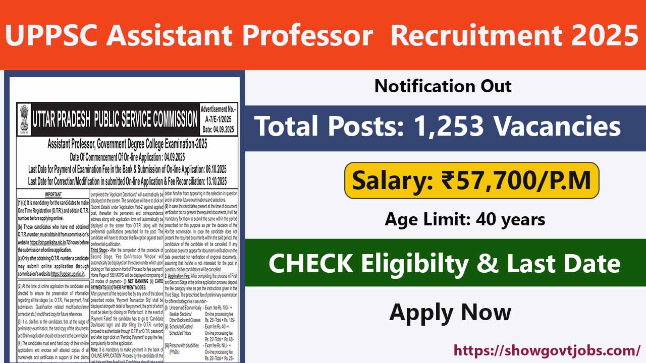 UPPSC Assistant Professor  Recruitment 2025