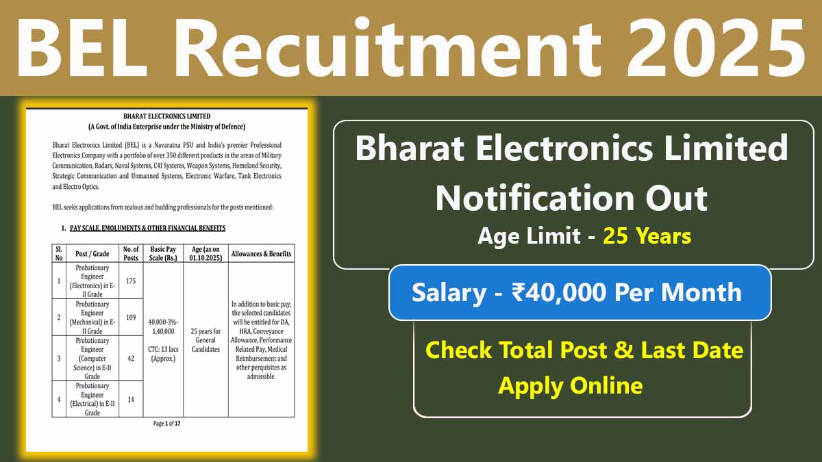 BEL Probationary Engineer Recruitment 2025