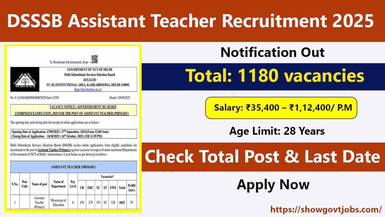 DSSSB Assistant Teacher Recruitment 2025