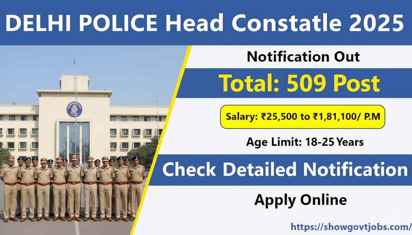 Delhi Police Head Constable 2025 Apply Online for 509 Post