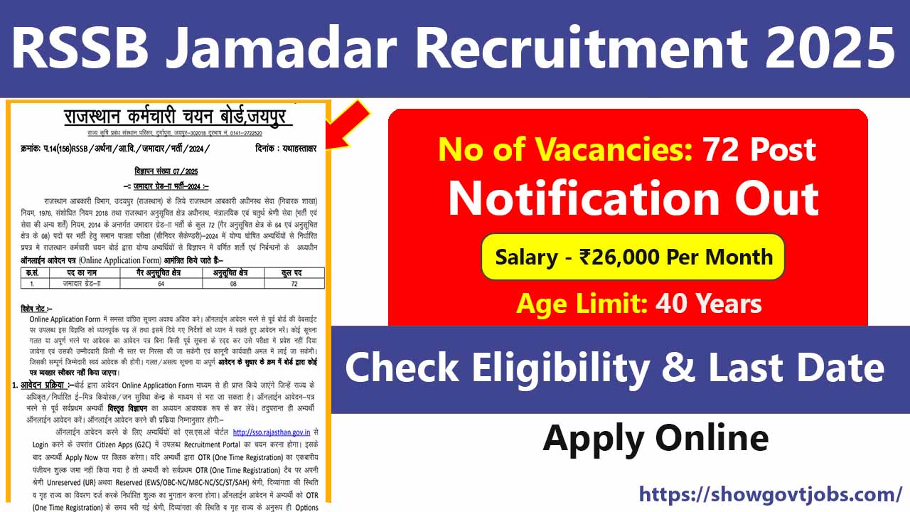 RSSB Jamadar Recruitment 2025