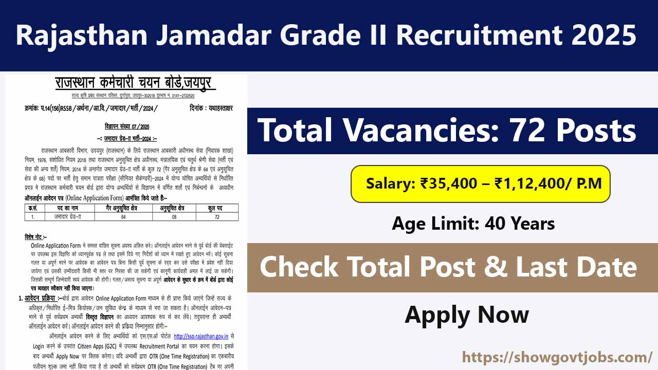 Rajasthan Jamadar Grade II Recruitment 2025