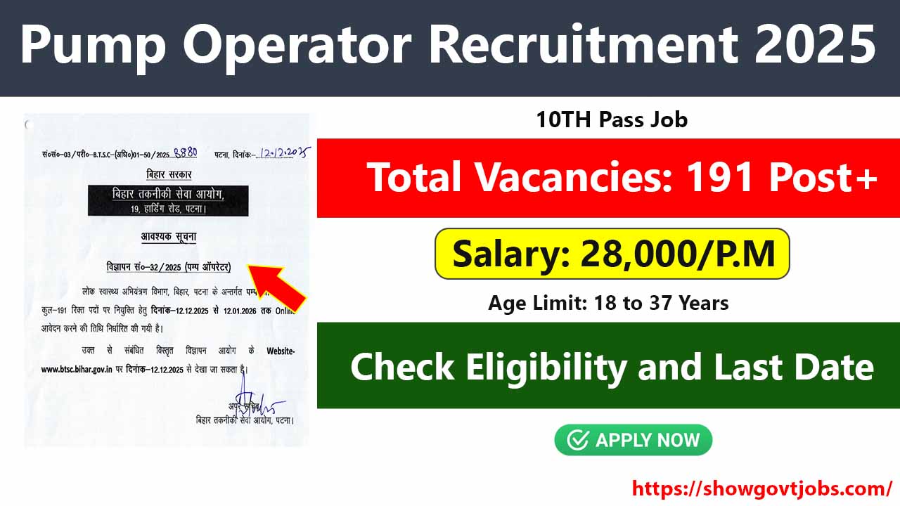 Bihar BTSC Pump Operator Vacancy 2025