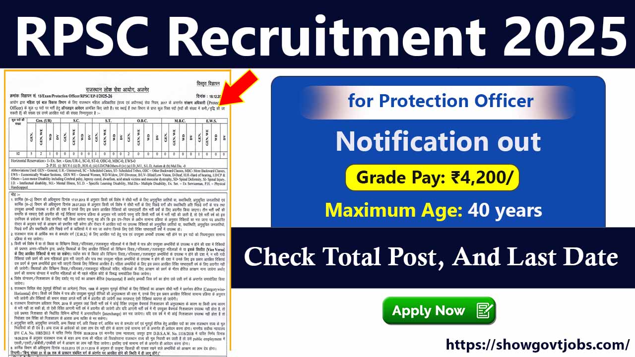 RPSC Protection Officer Recruitment 2025