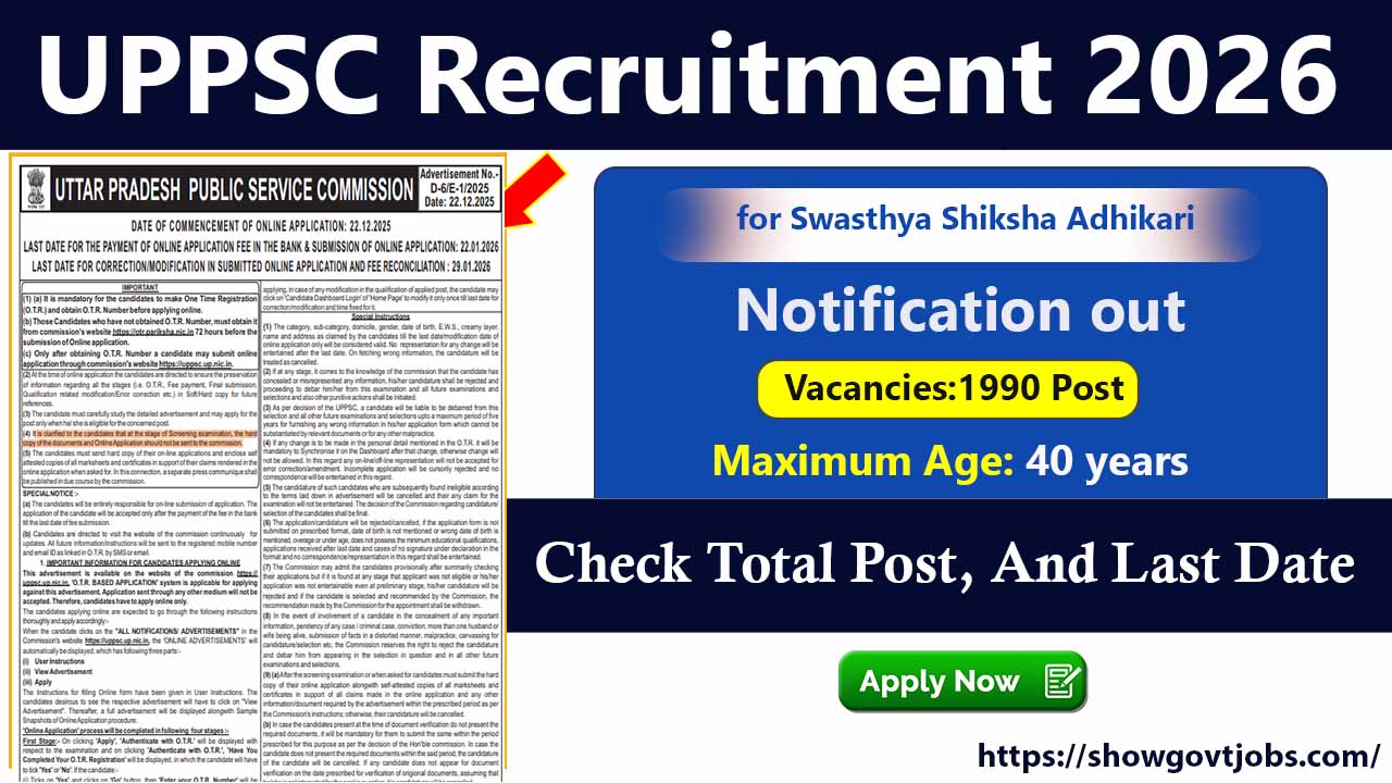 UPPSC Swasthya Shiksha Adhikari Recruitment 2025